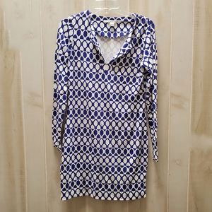 Diane VonFurstenberg Retro Printed Mini Dress EUC "Reina" Blue & White Geometric